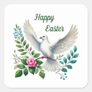 Pegatina Cuadrada Elegante Happy Easter Dove