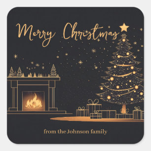 Pegatina Cuadrada Elegante Ilustracion de Navidades Minimalistas