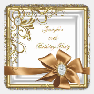 Pegatina Cuadrada Elegante imagen de joyas de oro y plata Cumpleaños