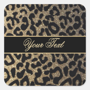 Pegatina Cuadrada Elegante impresión de oro y leopardo azul