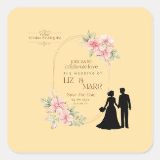 Pegatina Cuadrada Elegante invitación a la boda floral