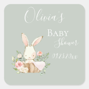 Pegatina Cuadrada Elegante Invitación de Baby Shower Sage Green