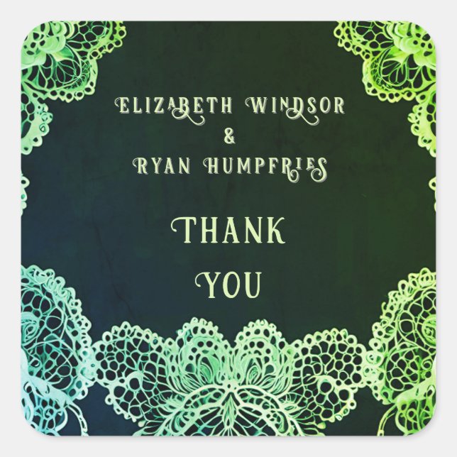 Pegatina Cuadrada Elegante Lace" Boda Invitación Colección (Anverso)