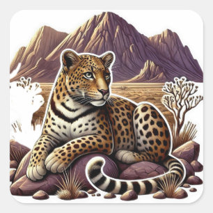 Pegatina Cuadrada Elegante leopardo de oro y árabe negro