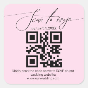 Pegatina Cuadrada elegante letra manuscrita código qr rsvp boda rosa