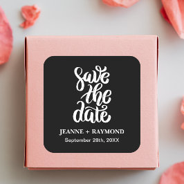 Pegatina Cuadrada Elegante Letra Negra Save The Date Boda Boho