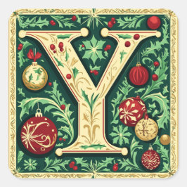 Pegatina Cuadrada Elegante letra roja y verde Y con recorte de oro