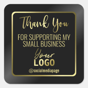 Pegatina Cuadrada Elegante Logotipo De Negros Y Oro Gracias A Los Ne