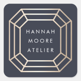 Pegatina Cuadrada Elegante logotipo Faux Gold Gemstone