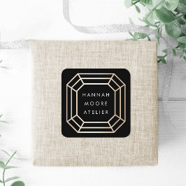 Pegatina Cuadrada Elegante logotipo Faux Gold Gemstone