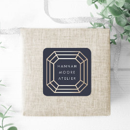 Pegatina Cuadrada Elegante logotipo Faux Gold Gemstone