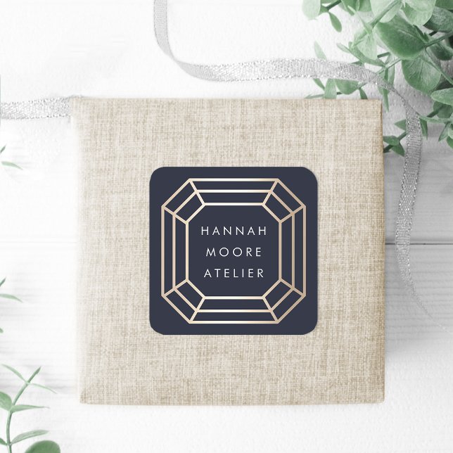 Pegatina Cuadrada Elegante logotipo Faux Gold Gemstone (Subido por el creador)