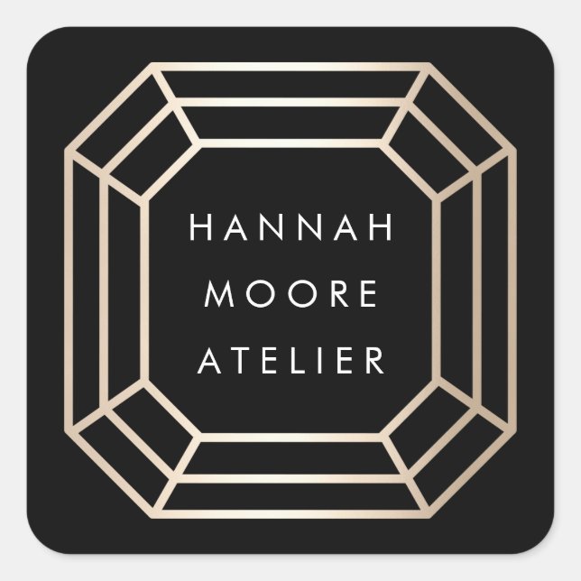 Pegatina Cuadrada Elegante logotipo Faux Gold Gemstone (Anverso)