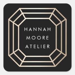 Pegatina Cuadrada Elegante logotipo Faux Gold Gemstone