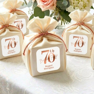 Pegatina Cuadrada Elegante lujo chic rosa oro 70 cumpleaños