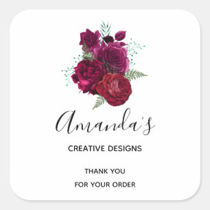 Pegatina Cuadrada Elegante Magenta Rosa Floral Bouquet Business