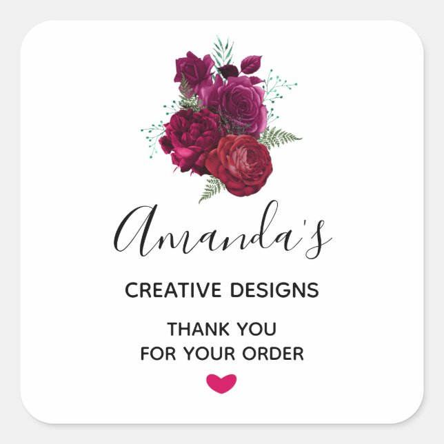 Pegatina Cuadrada Elegante Magenta Rosa Floral Bouquet Business (Anverso)