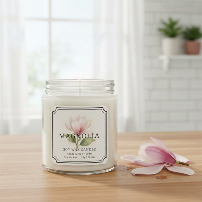 Pegatina Cuadrada Elegante Magnolia Soy Wax Candle Business Label (Subido por el creador)