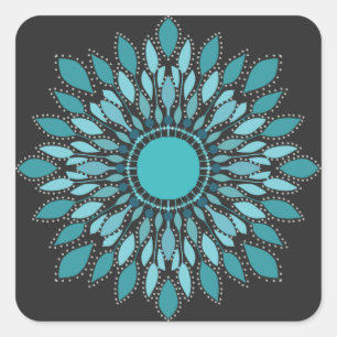 Pegatina Cuadrada Elegante Mandala Verde azulado Lotus Flower