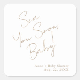 Pegatina Cuadrada Elegante Mar Náutico Baby Shower