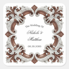 Pegatina Cuadrada Elegante marco Boda barroco