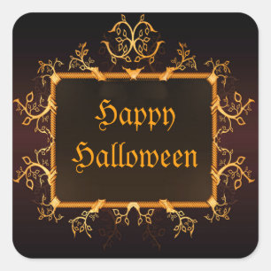 Pegatina Cuadrada Elegante Marco gótico dorado Halloween