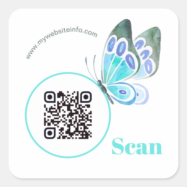 Pegatina Cuadrada Elegante mariposa Código QR Pegatinas de Business  (Anverso)