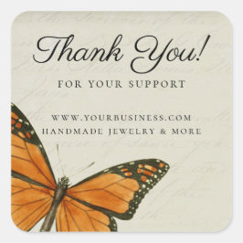 Pegatina Cuadrada Elegante Mariposa Romántica Vintage Ephemera