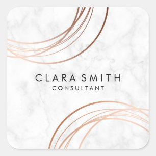 Pegatina Cuadrada Elegante mármol geométrico falso rosa dorado