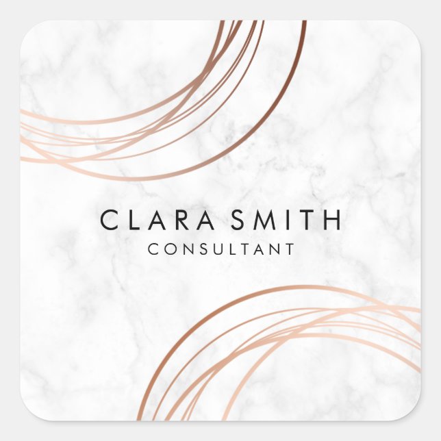 Pegatina Cuadrada Elegante mármol geométrico falso rosa dorado (Anverso)
