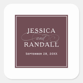 Pegatina Cuadrada Elegante Marsala Borgoña Favor de la Boda Roja