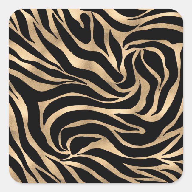 Pegatina Cuadrada Elegante metal dorado Zebra Black Animal Print (Anverso)