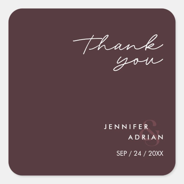 Pegatina Cuadrada Elegante Minimal Seal marrón Boda moderno Plaza (Anverso)