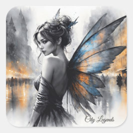 Pegatina Cuadrada Elegante minimalismo de morena alada