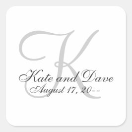Pegatina Cuadrada Elegante minimalista Monograma Simple Wedding Favo