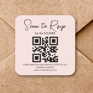 Pegatina Cuadrada elegante mínimo rsvp qr código boda moda rosa