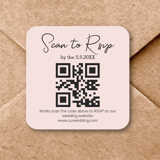 Pegatina Cuadrada elegante mínimo rsvp qr código boda moda rosa (Subido por el creador)