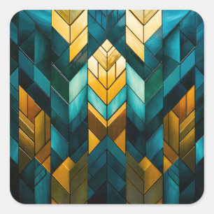 Pegatina Cuadrada Elegante Moderno Abstracto Geométrico Dorado Turqu