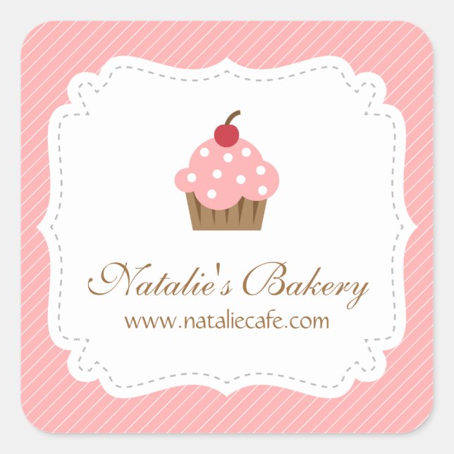 Pegatina Cuadrada Elegante, moderno, pastelito rosa, panadería (Anverso)