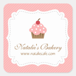 Pegatina Cuadrada Elegante, moderno, pastelito rosa, panadería