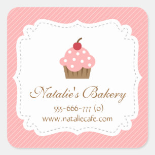 Pegatina Cuadrada Elegante, moderno, pastelito rosa, panadería