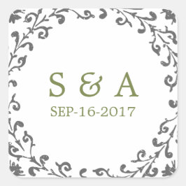 Pegatina Cuadrada Elegante monograma clásico de bodas vintage