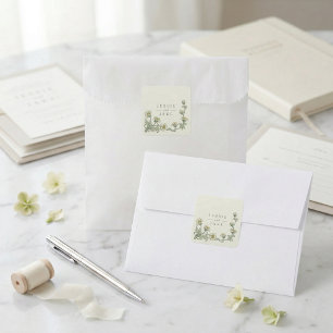 Pegatina Cuadrada Elegante monograma de boda floral vintage verde sa