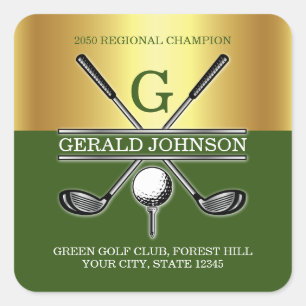Pegatina Cuadrada Elegante Monograma de Golf Personalizado