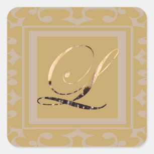 Pegatina Cuadrada Elegante Monograma de Letra L en Oro