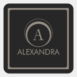 Pegatina Cuadrada Elegante Monograma de Nombre en Taupe Negro