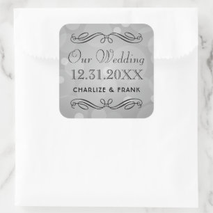 Pegatina Cuadrada Elegante Monograma de Nuestro Boda con Rollo Gris