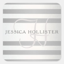 Elegante Monograma Faux Plata Gradiente Rayas Gris