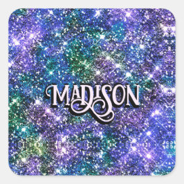 Pegatina Cuadrada Elegante monograma Purpurina de imitación verde az