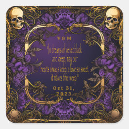 Pegatina Cuadrada Elegante Monogramado Amor Spell Boda Gótico